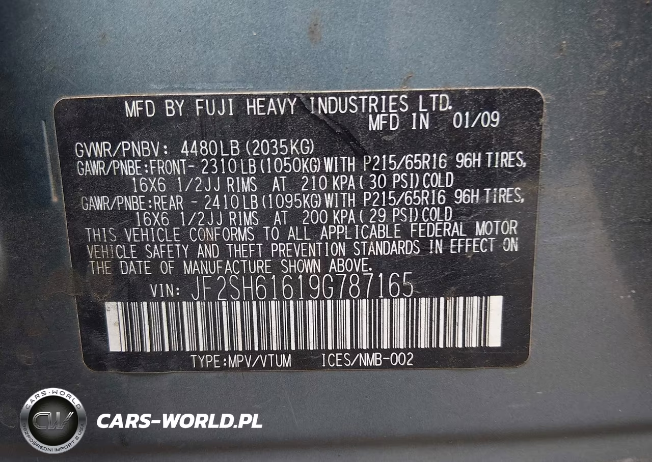 2009 Subaru Forester 2.5X VIN:JF2SH61619G787165 - 9