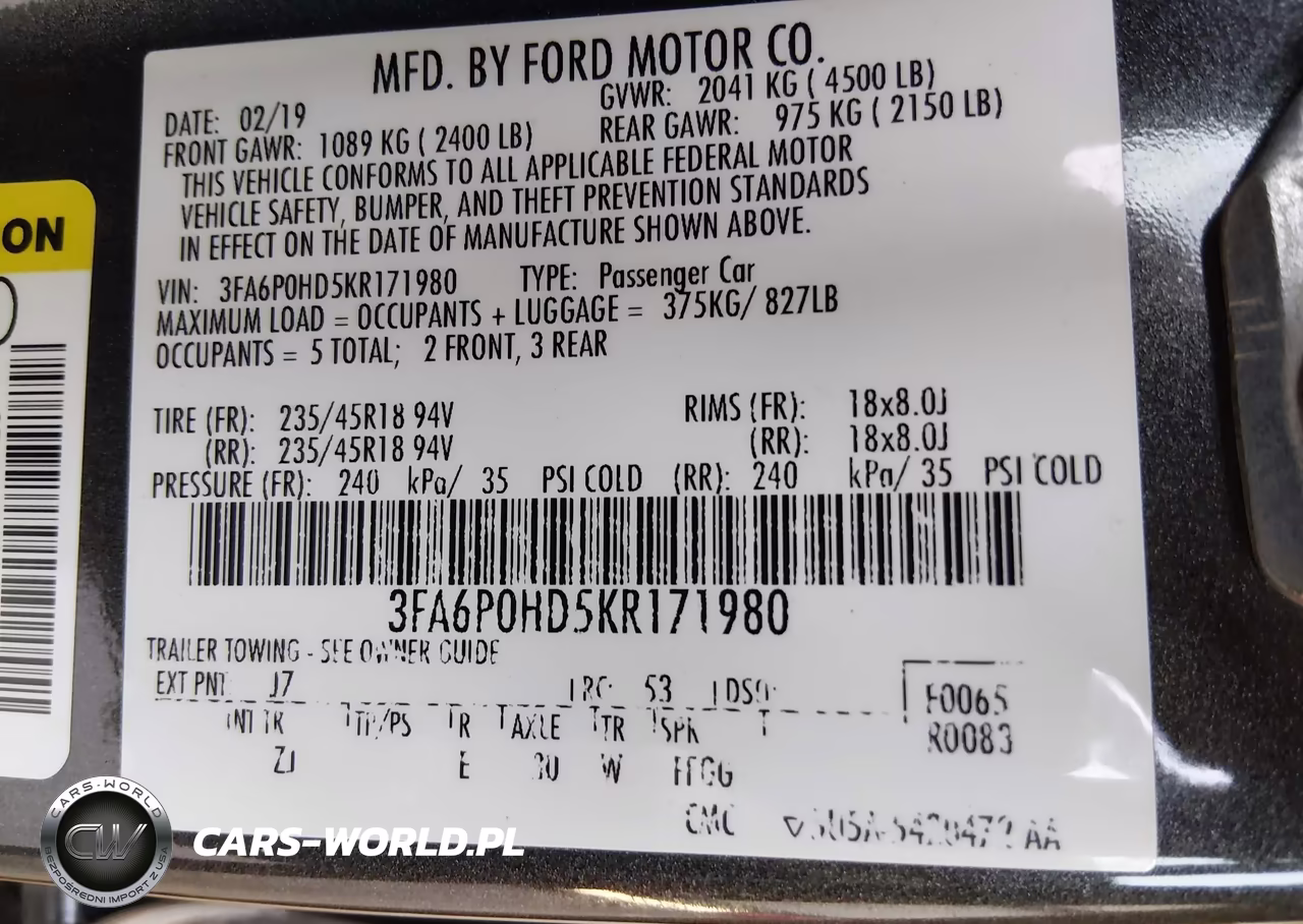 2019 Ford Fusion Se VIN:3FA6P0HD5KR171980 - 9