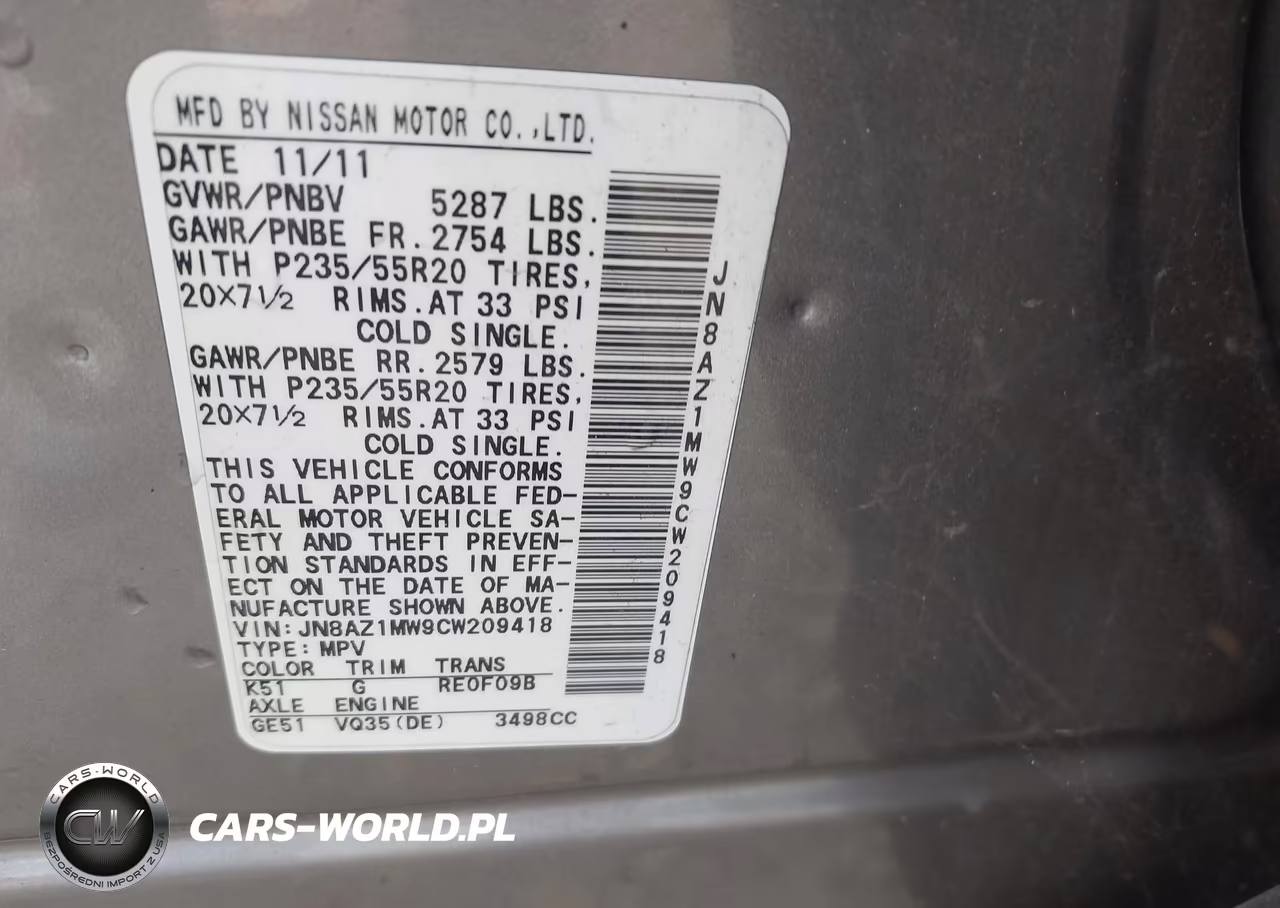 2012 Nissan Murano Le VIN:JN8AZ1MW9CW209418 - 9