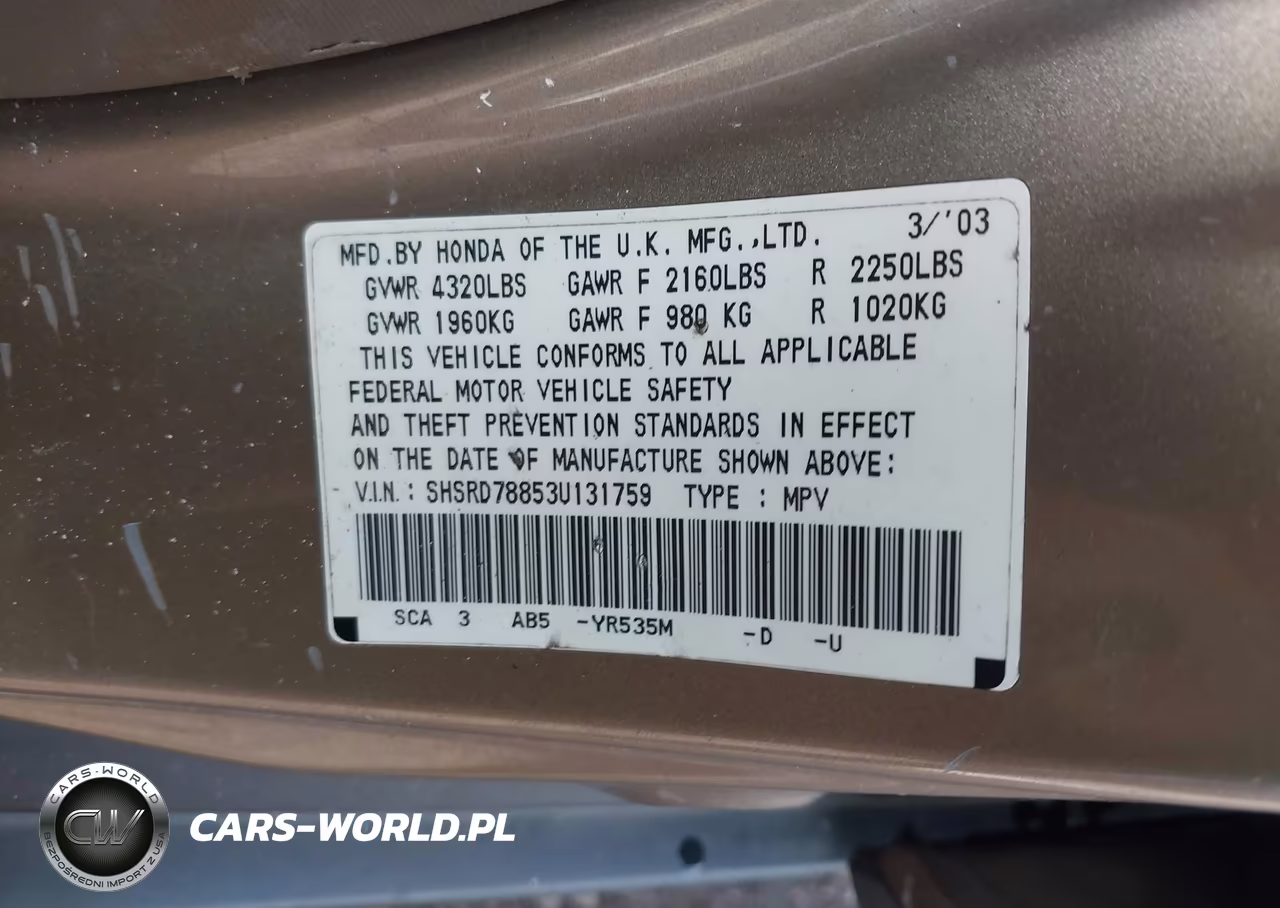 2003 Honda Cr-V Ex VIN:SHSRD78853U131759 - 9