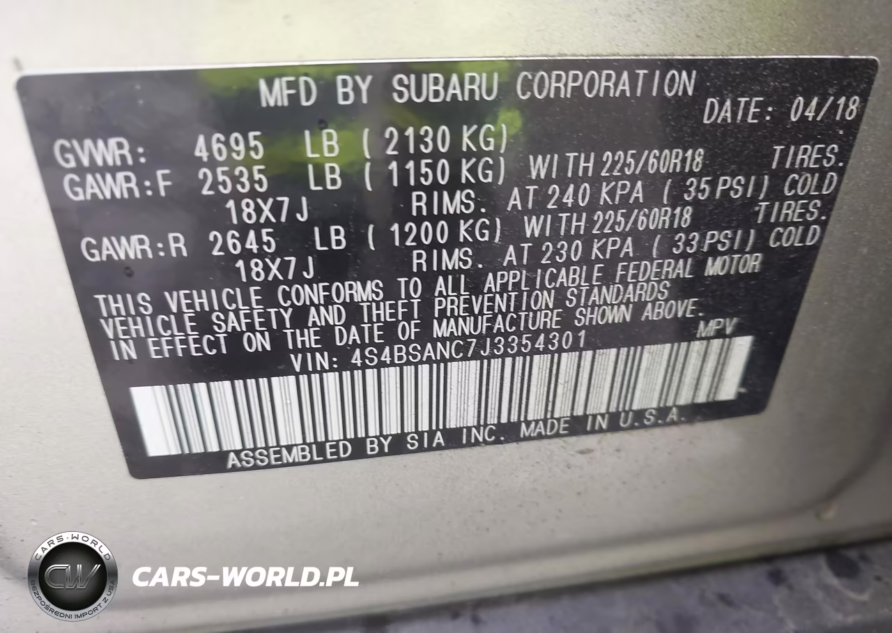 2018 Subaru Outback 2.5I Limited VIN:4S4BSANC7J3354301 - 9