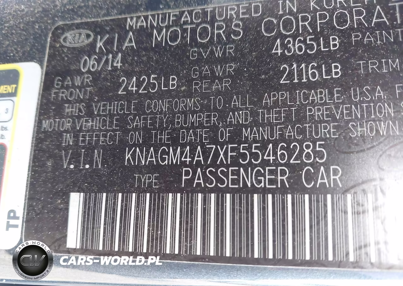 2015 Kia Optima Lx VIN:KNAGM4A7XF5546285 - 9
