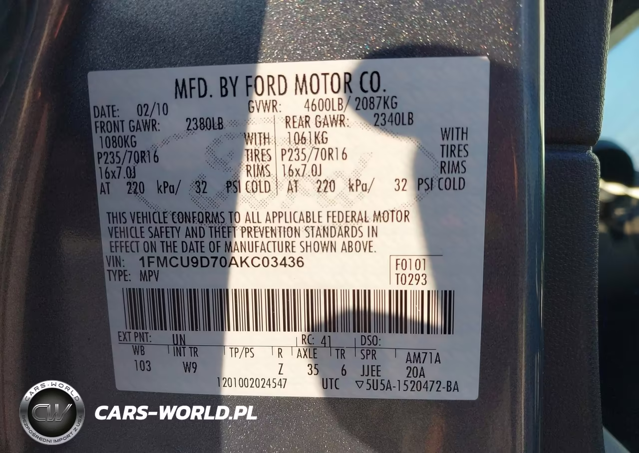 2010 Ford Escape Xlt VIN:1FMCU9D70AKC03436 - 9