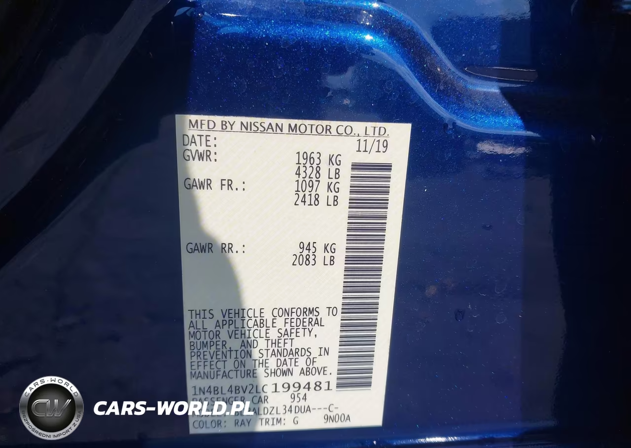 2020 Nissan Altima S Fwd VIN:1N4BL4BV2LC199481 - 9