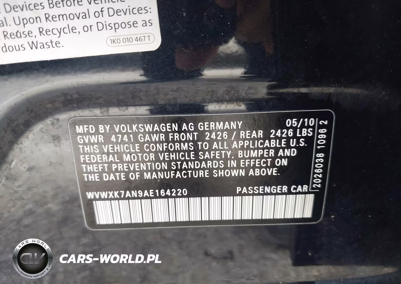 2010 Volkswagen Passat Komfort VIN:WVWXK7AN9AE164220 - 9
