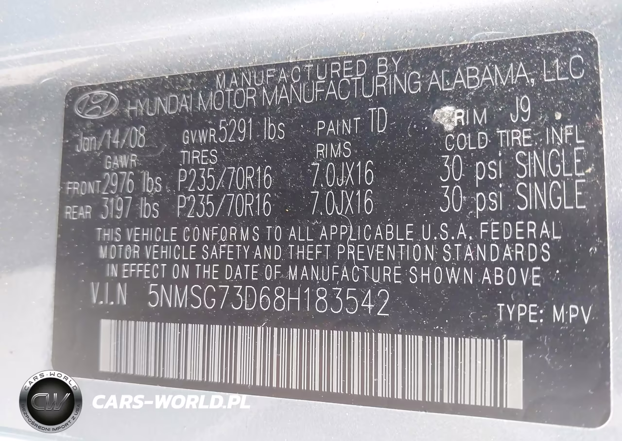2008 Hyundai Santa Fe Gls VIN:5NMSG73D68H183542 - 9