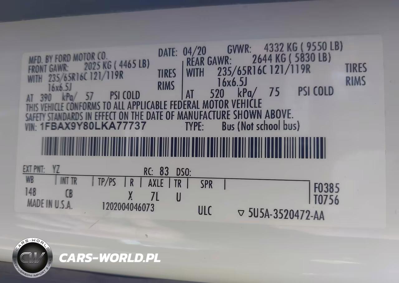 2020 Ford Transit-350 Passenger Van Xl VIN:1FBAX9Y80LKA77737 - 9