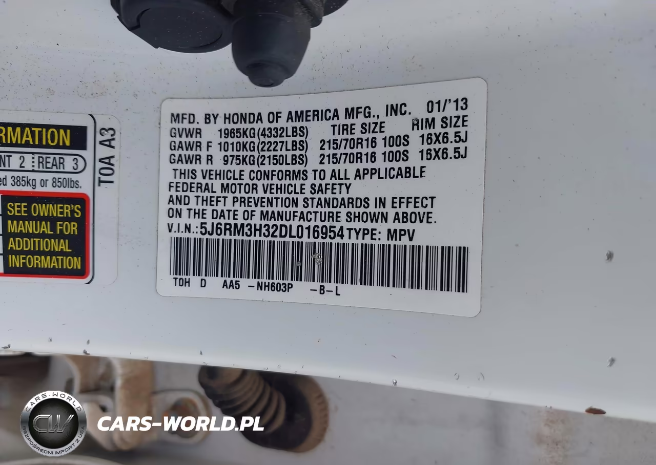 2013 Honda Cr-V Lx VIN:5J6RM3H32DL016954 - 9