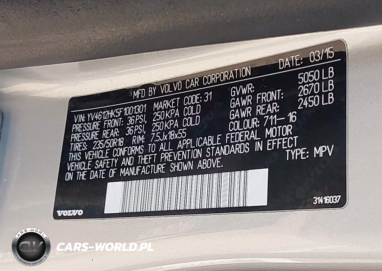 2015 Volvo V60 Cross Country T5 VIN:YV4612HK5F1001301 - 9
