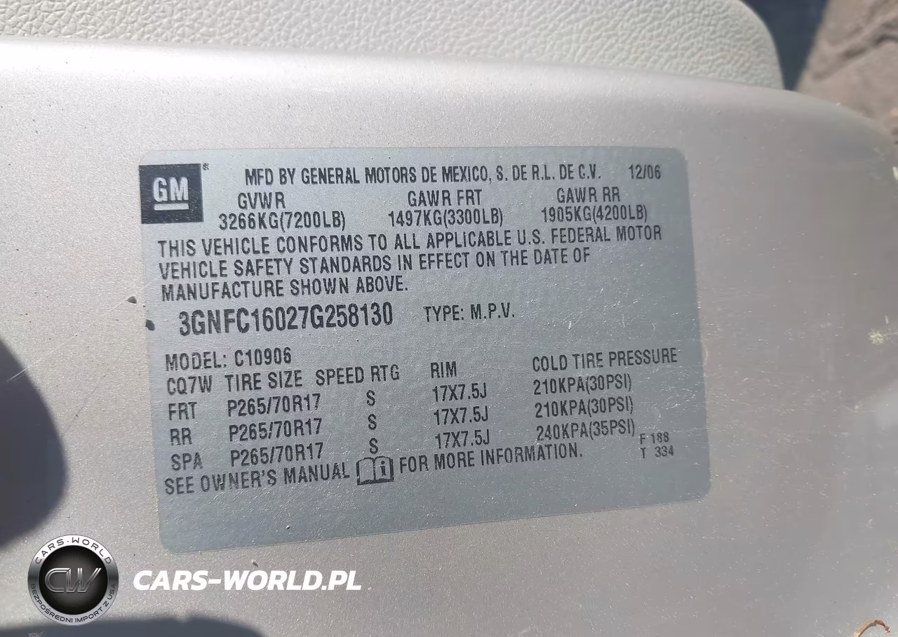 2007 Chevrolet Suburban 1500 Lt VIN:3GNFC16027G258130 - 9