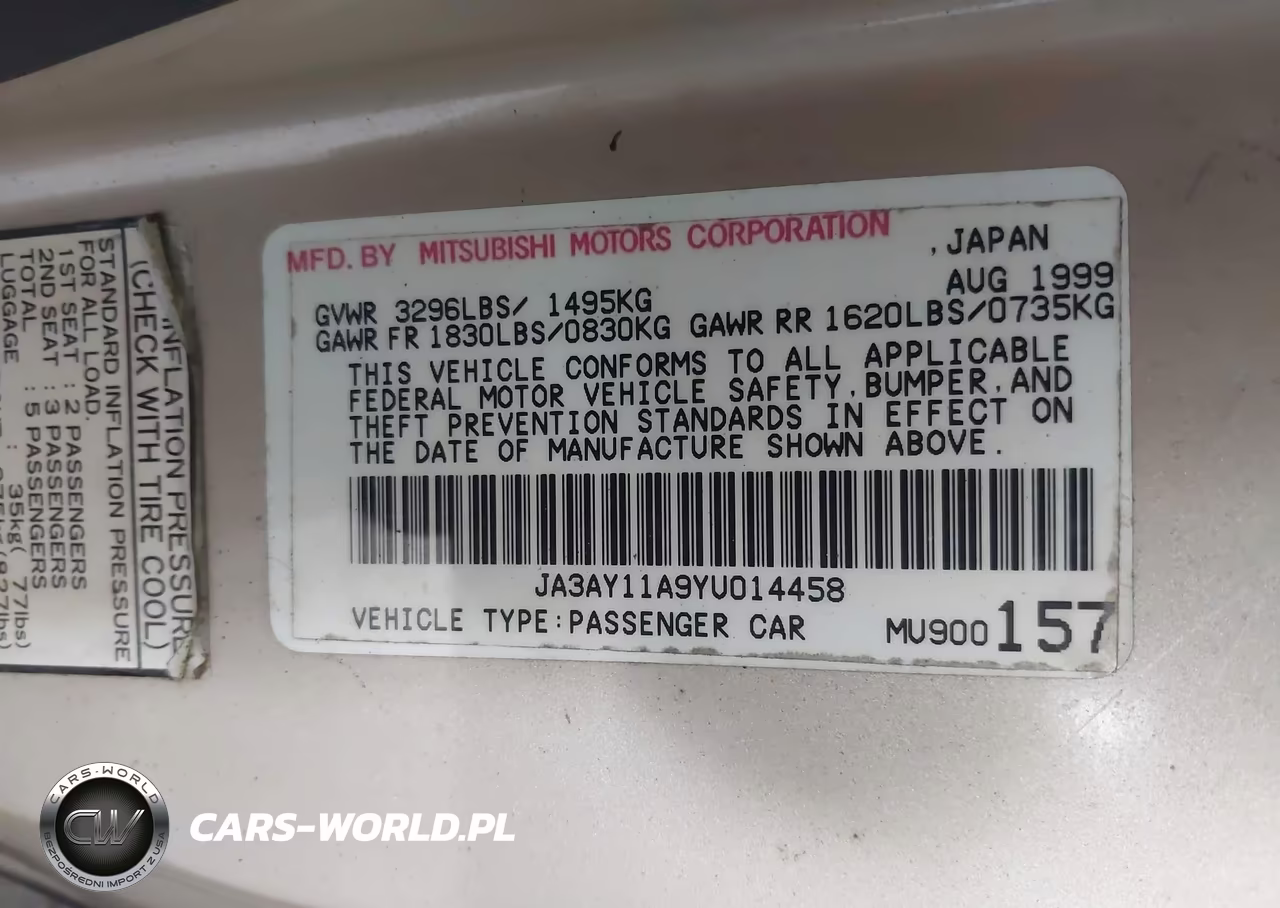 2000 Mitsubishi Mirage De VIN:JA3AY11A9YU014458 - 9