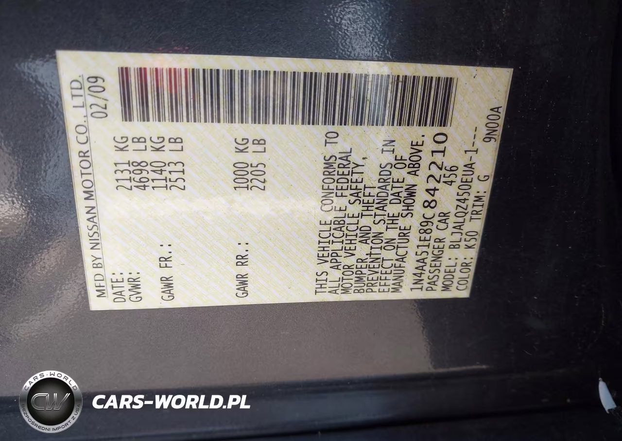 2009 Nissan Maxima 3.5 S VIN:1N4AA51E89C842210 - 9