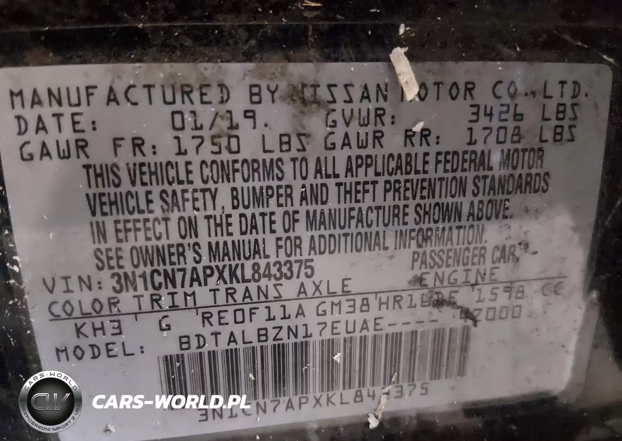 2019 Nissan Versa 1.6 Sv VIN:3N1CN7APXKL843375 - 9
