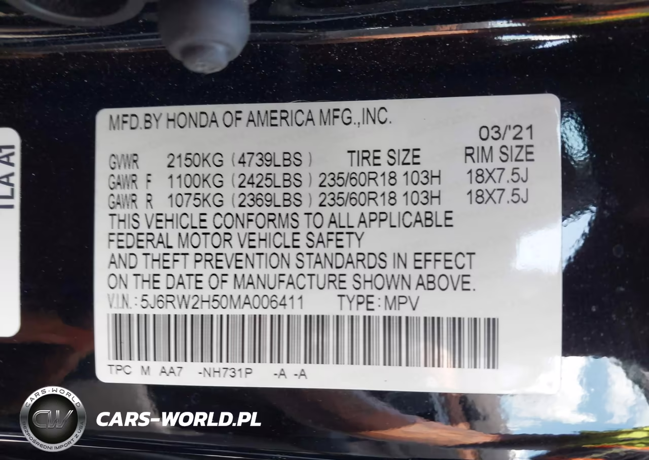 2021 Honda Cr-V Awd Ex VIN:5J6RW2H50MA006411 - 9