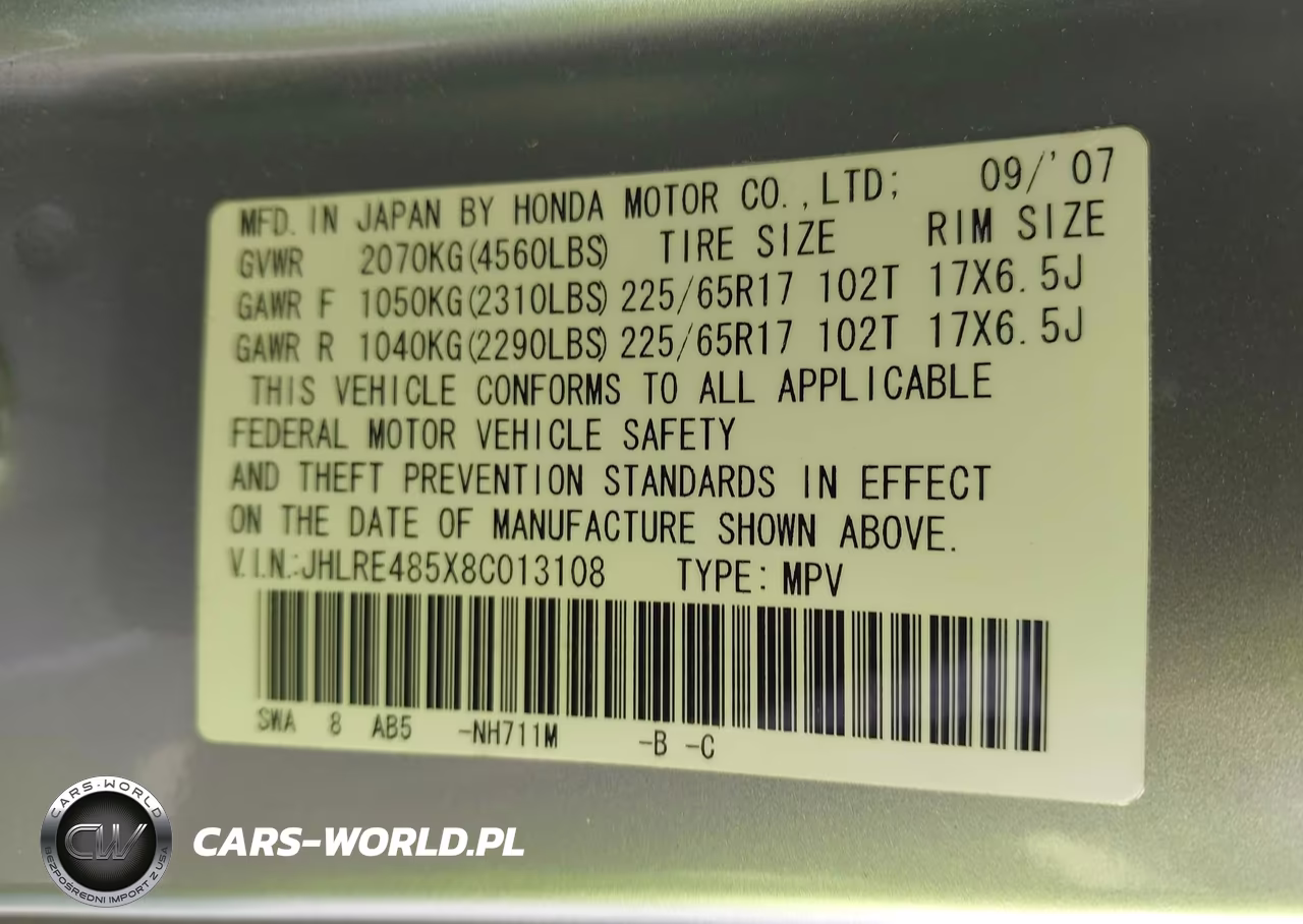 2008 Honda Cr-V Ex VIN:JHLRE485X8C013108 - 9
