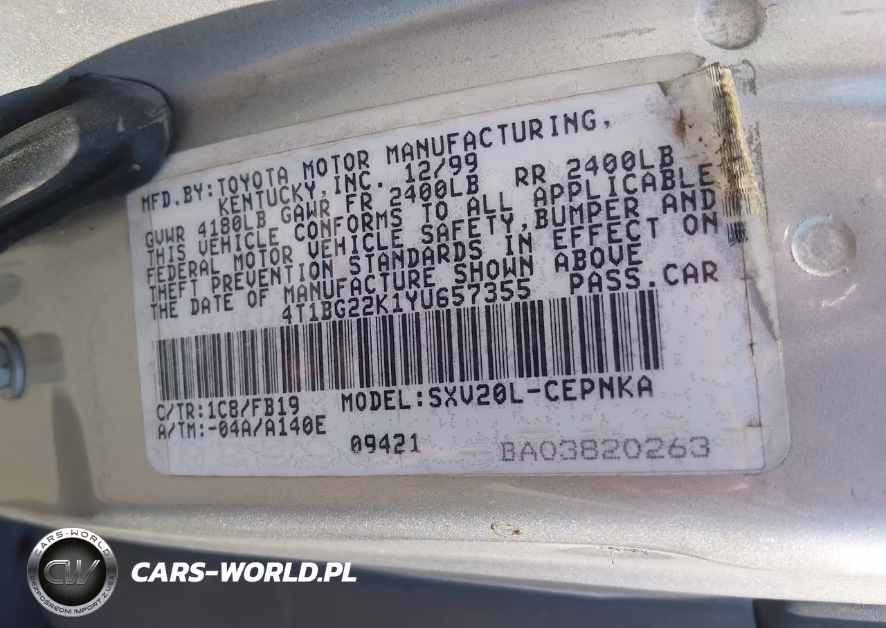 2000 Toyota Camry Le VIN:4T1BG22K1YU657355 - 9