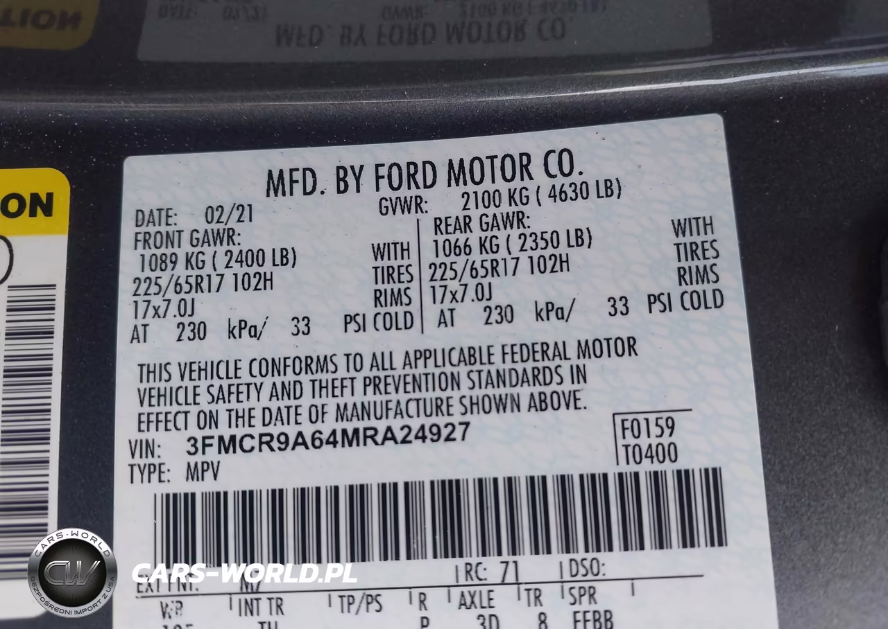 2021 Ford Bronco Sport VIN:3FMCR9A64MRA24927 - 9
