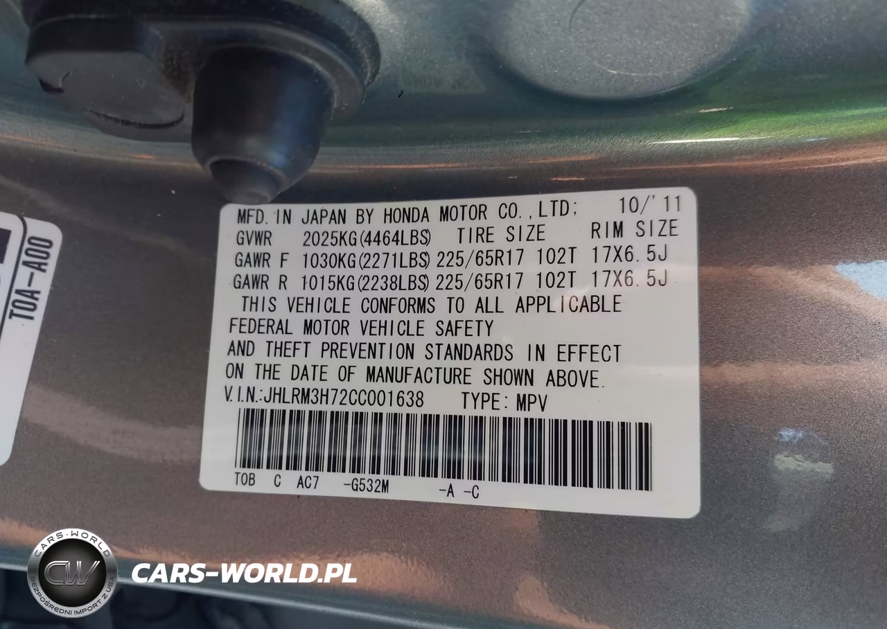 2012 Honda Cr-V Ex-L VIN:JHLRM3H72CC001638 - 9