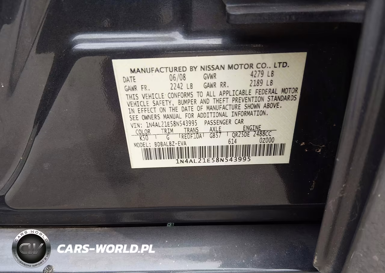 2008 Nissan Altima 2.5 S VIN:1N4AL21E58N543995 - 9