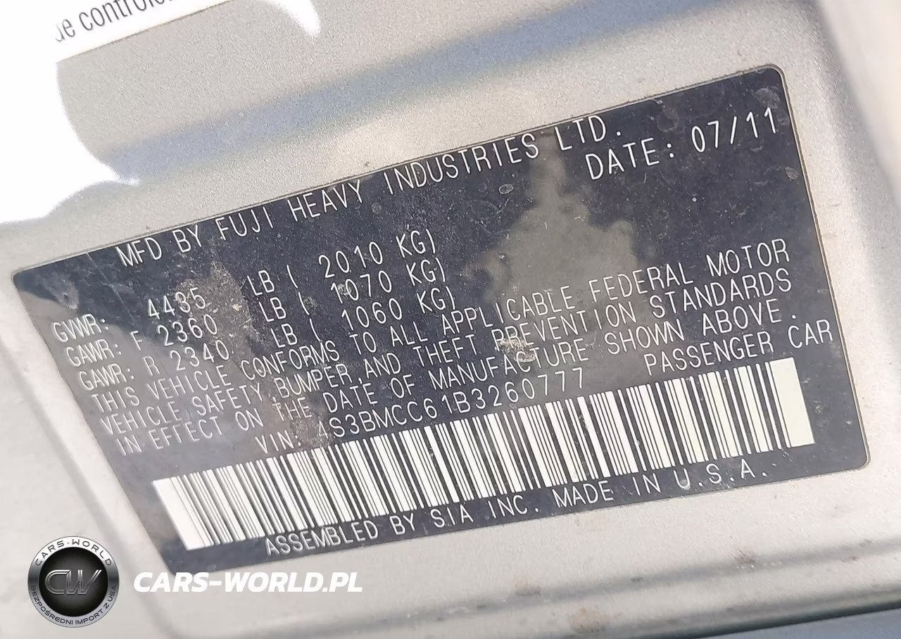 2011 Subaru Legacy 2.5I Premium VIN:4S3BMCC61B3260777 - 9