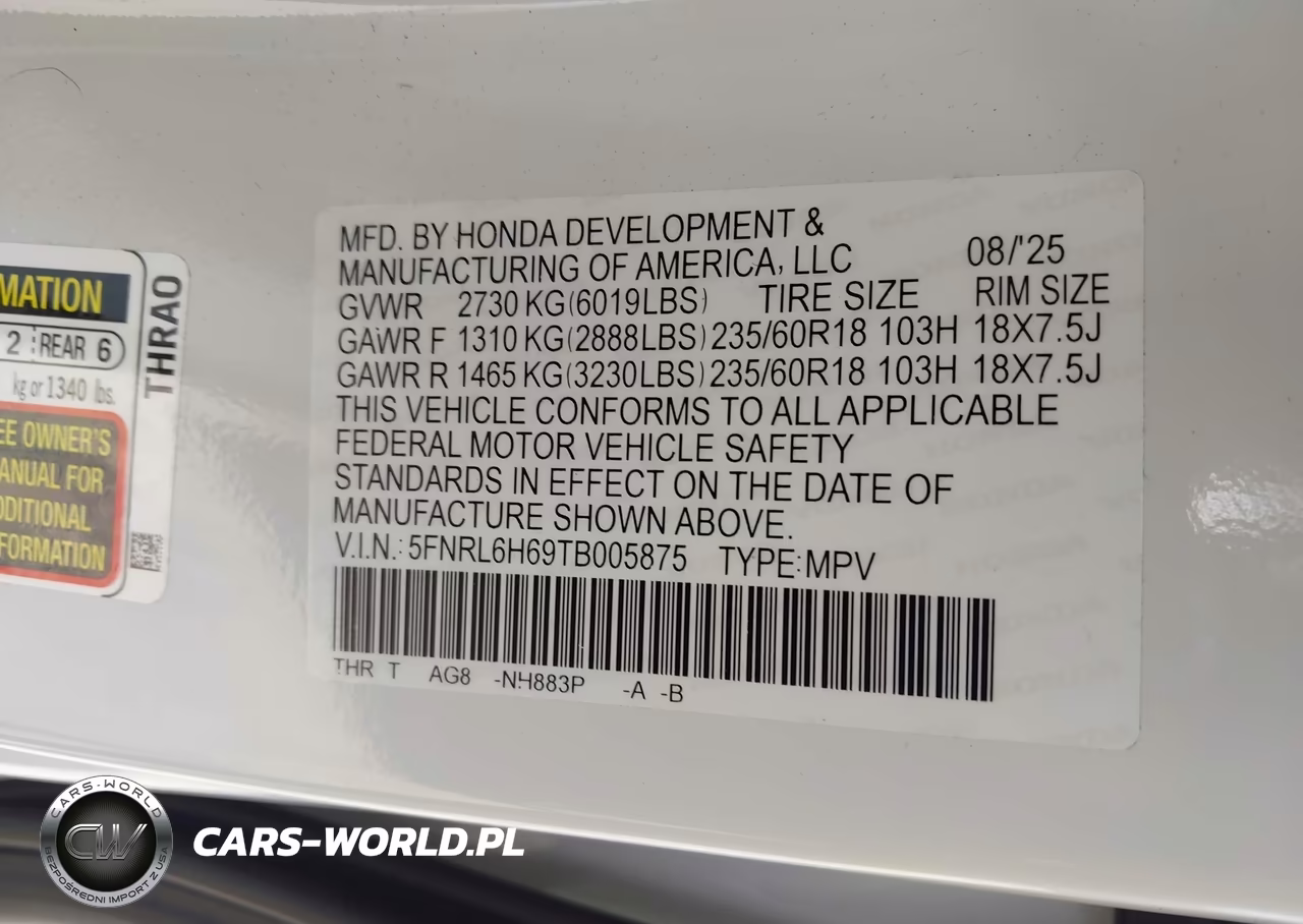 2026 Honda Odyssey Ex-L VIN:5FNRL6H69TB005875 - 9
