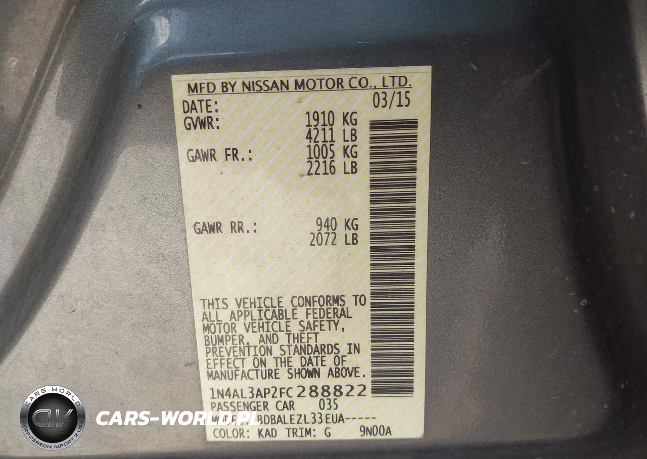 2015 Nissan Altima 2.5-2.5 S-2.5 Sl-2.5 Sv VIN:1N4AL3AP2FC288822 - 9