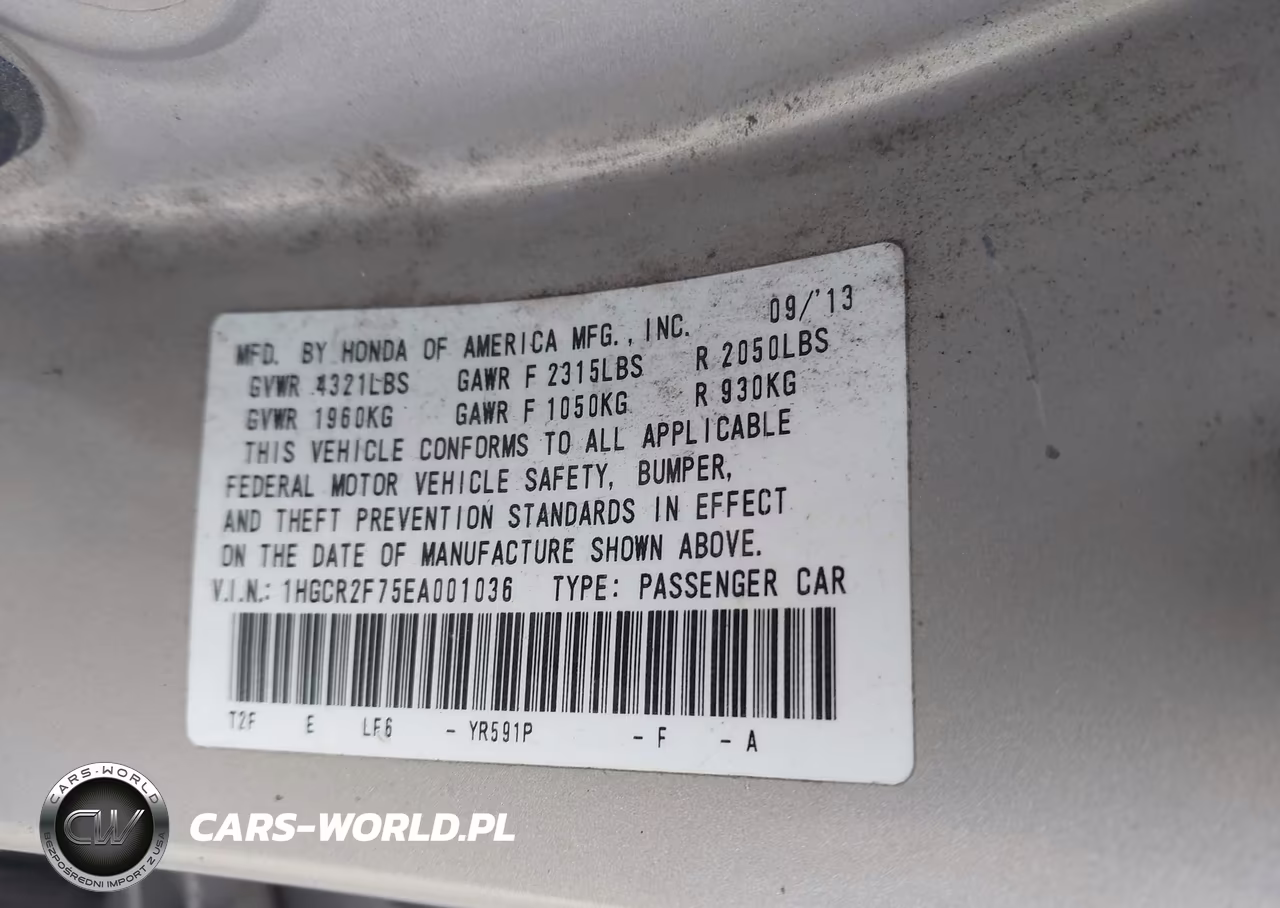 2014 Honda Accord Ex VIN:1HGCR2F75EA001036 - 9