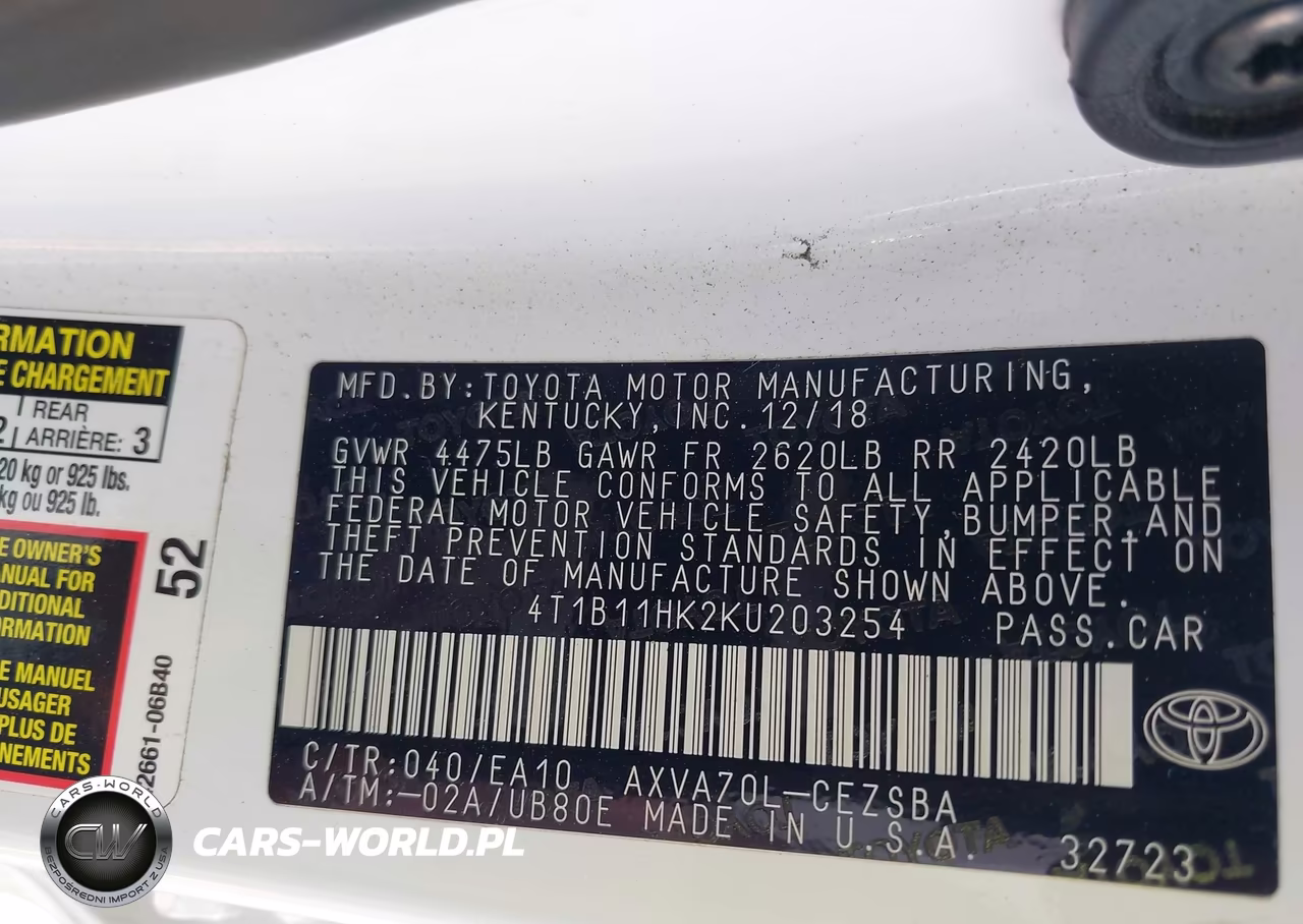 2019 Toyota Camry Se VIN:4T1B11HK2KU203254 - 9