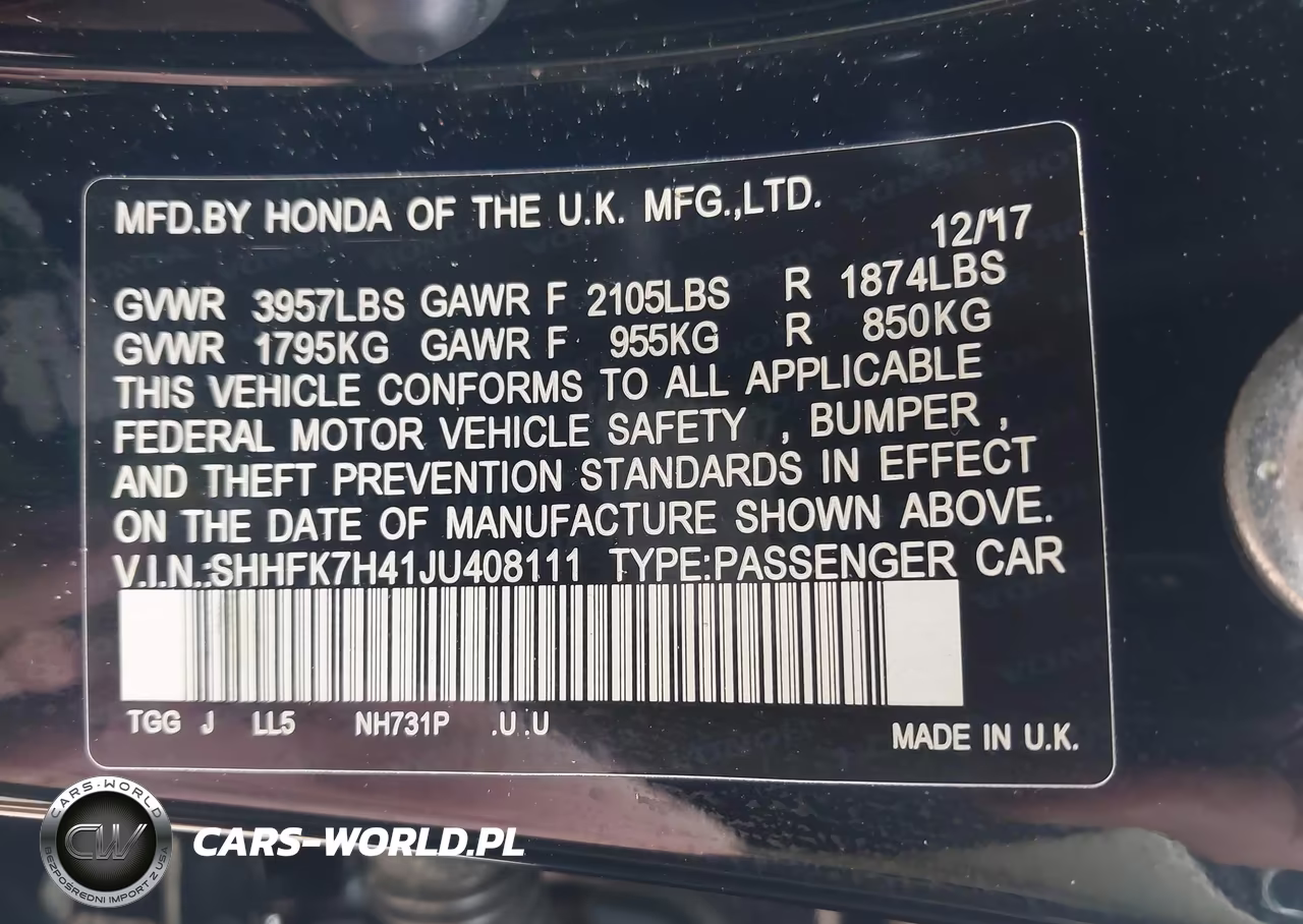 2018 Honda Civic Sport VIN:SHHFK7H41JU408111 - 9