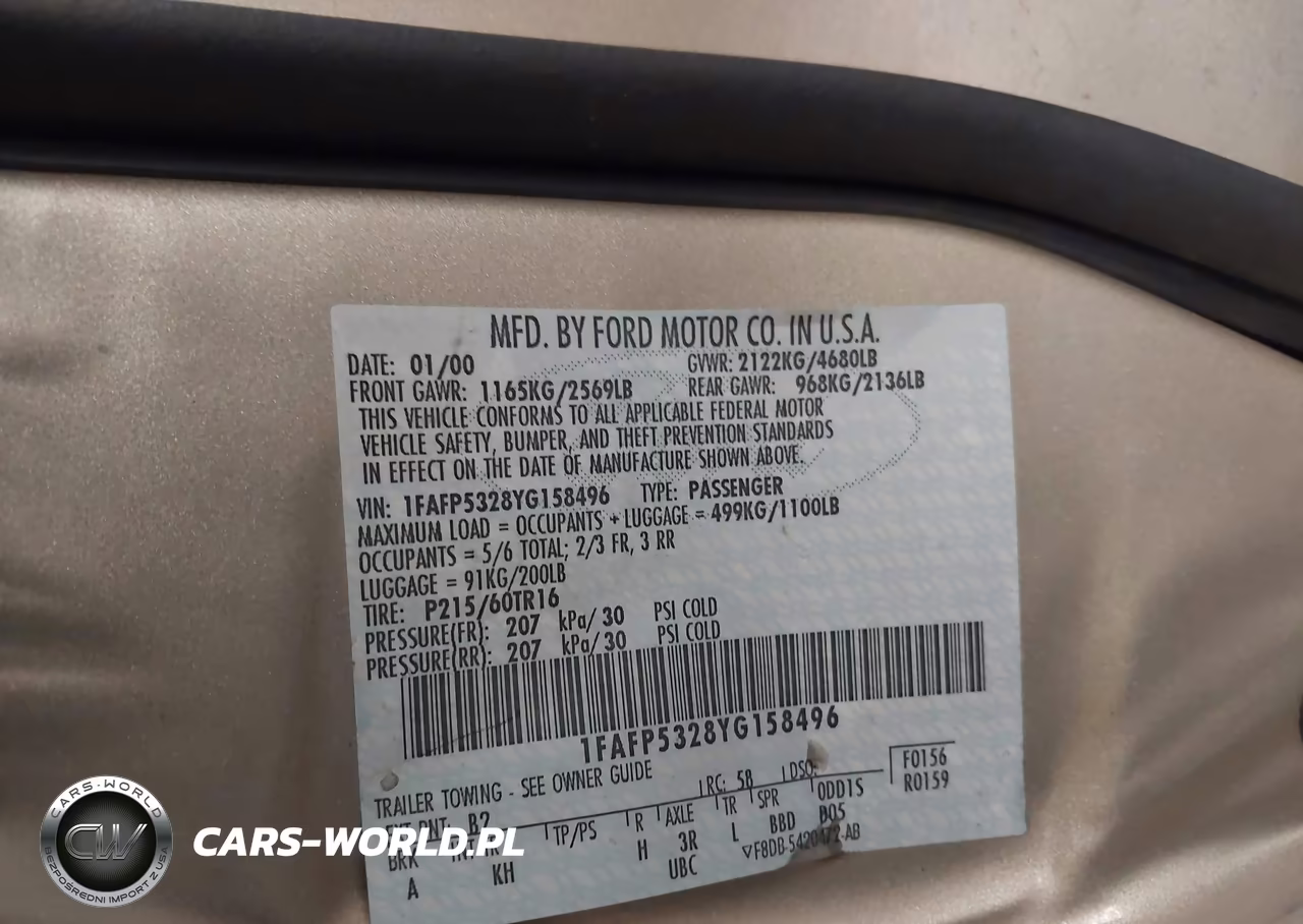 2000 Ford Taurus Se VIN:1FAFP5328YG158496 - 9