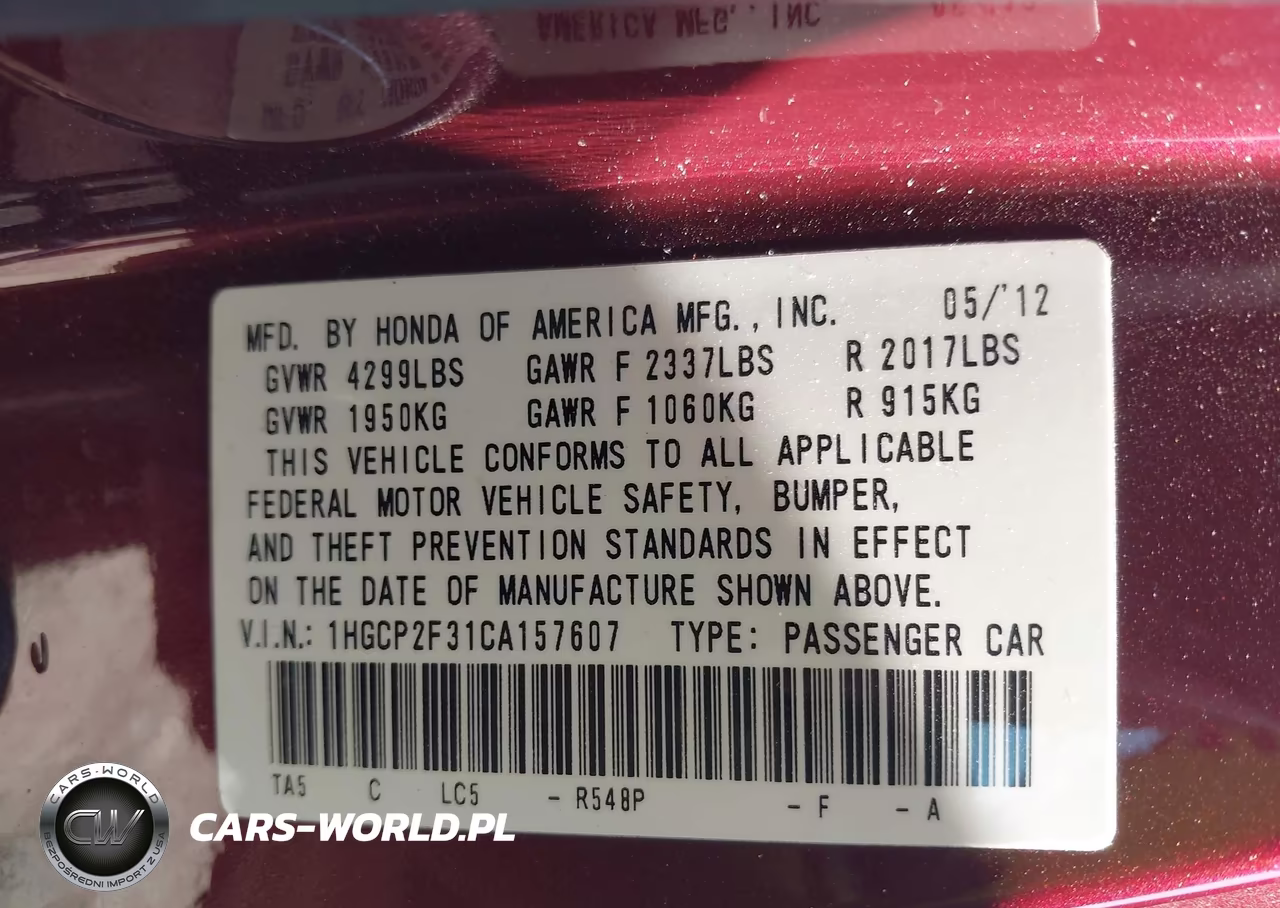 2012 Honda Accord 2.4 Lx VIN:1HGCP2F31CA157607 - 9