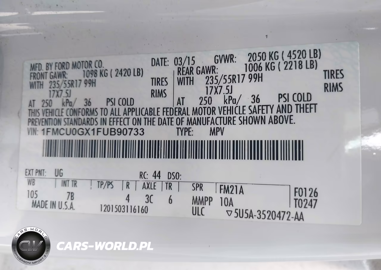 2015 Ford Escape Se VIN:1FMCU0GX1FUB90733 - 9