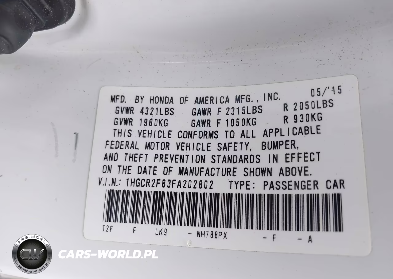 2015 Honda Accord Ex-L VIN:1HGCR2F83FA202802 - 9
