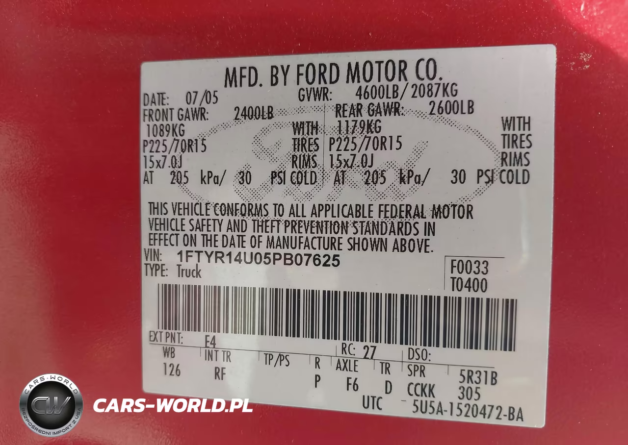 2005 Ford Ranger Edge-Stx-Xl-Xlt VIN:1FTYR14U05PB07625 - 9