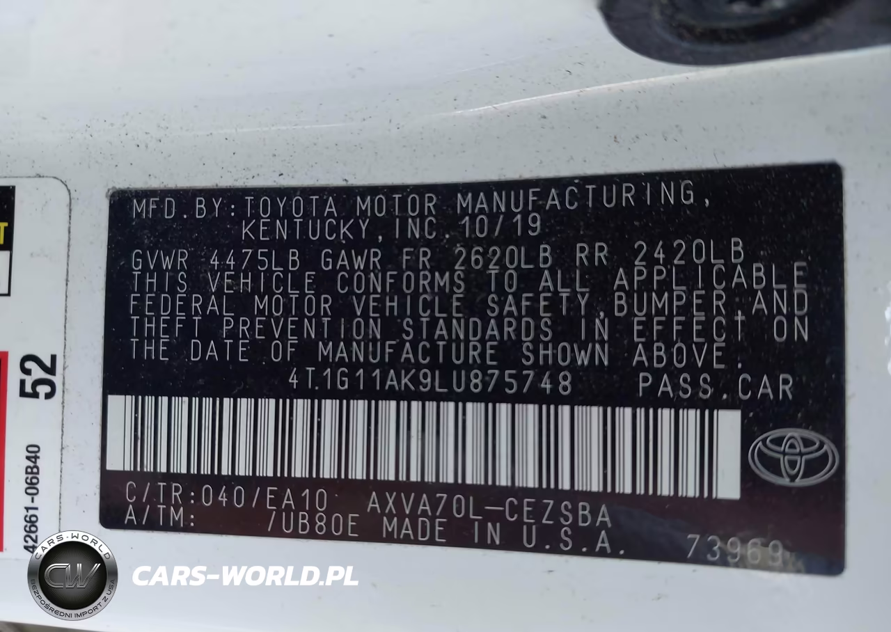 2020 Toyota Camry Se VIN:4T1G11AK9LU875748 - 9