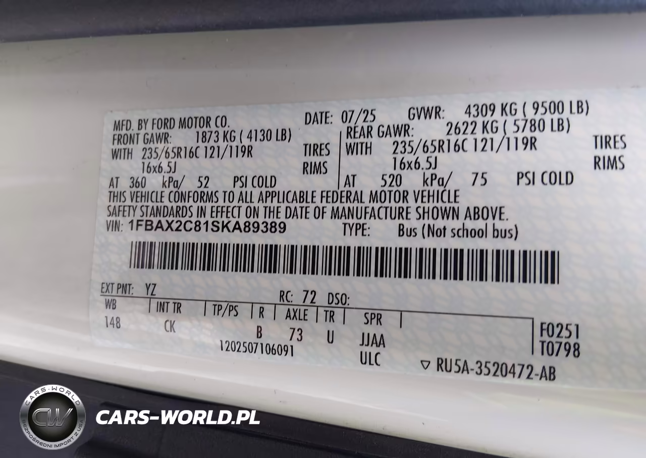 2025 Ford Transit-350 Passenger Van Xlt VIN:1FBAX2C81SKA89389 - 9