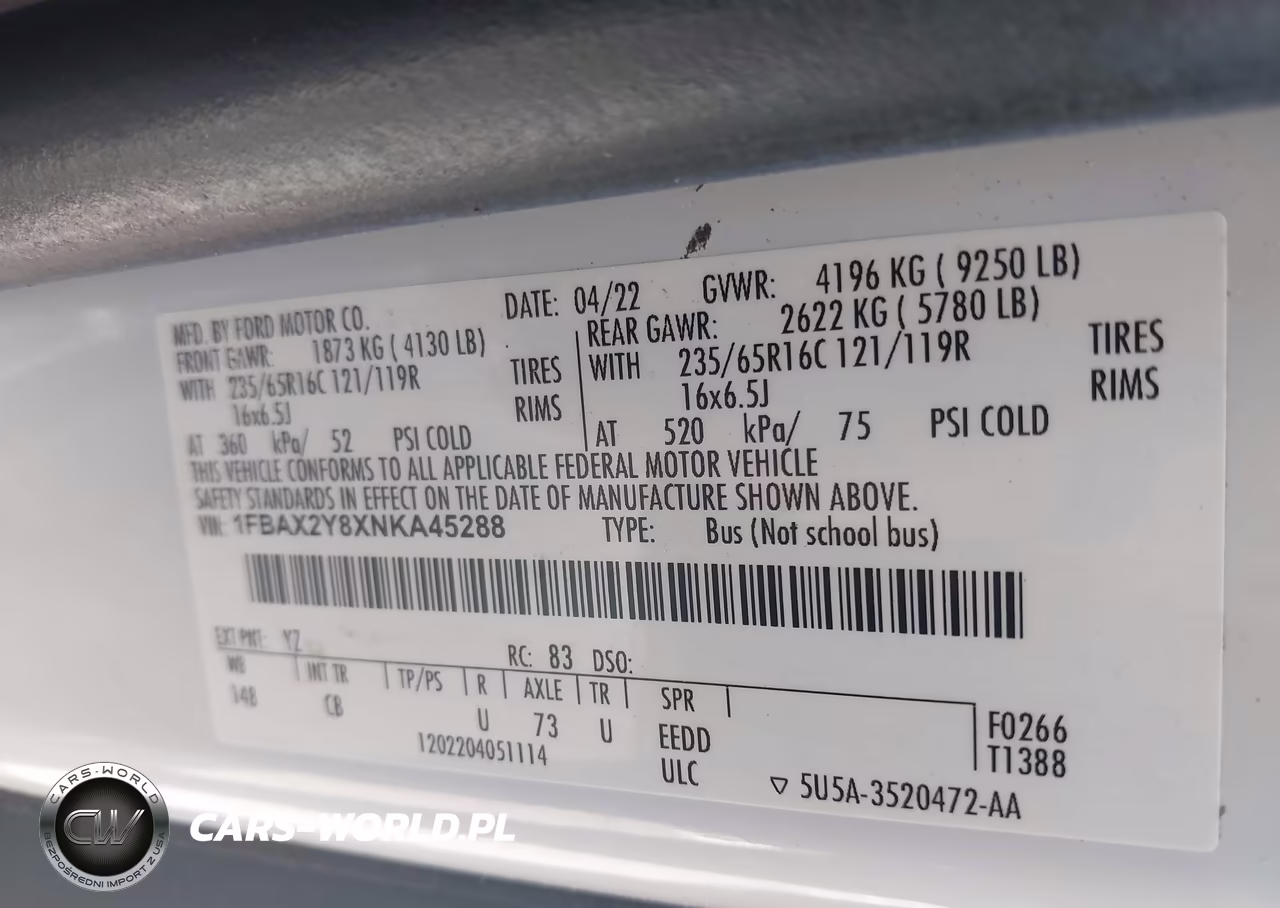2022 Ford Transit-350 Passenger Van Xl VIN:1FBAX2Y8XNKA45288 - 9