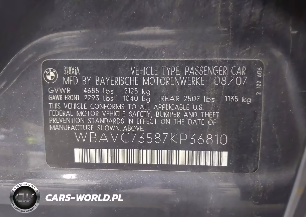 2007 BMW 328Xi VIN:WBAVC73587KP36810 - 9