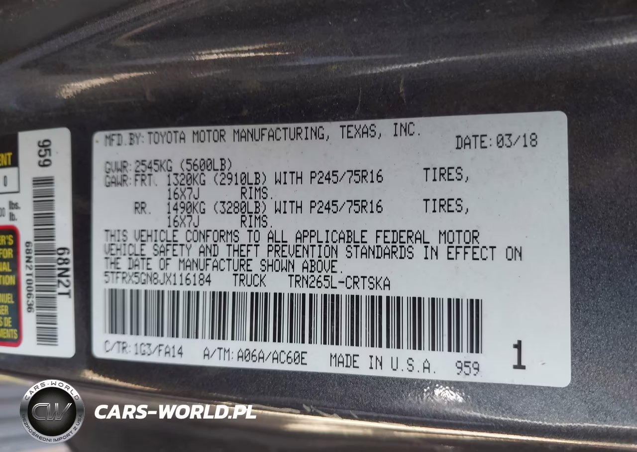 2018 Toyota Tacoma Sr VIN:5TFRX5GN8JX116184 - 9