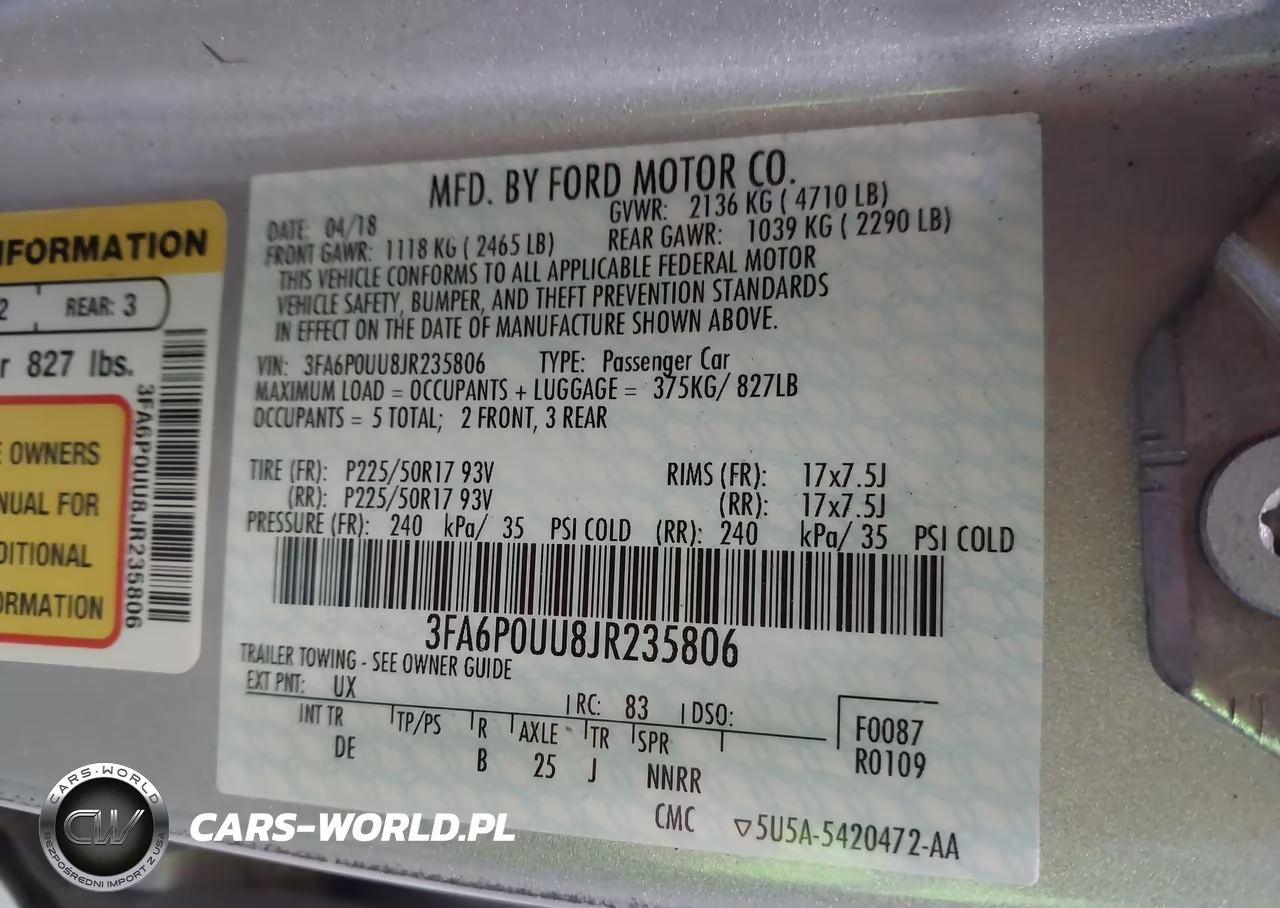 2018 Ford Fusion Hybrid S VIN:3FA6P0UU8JR235806 - 9