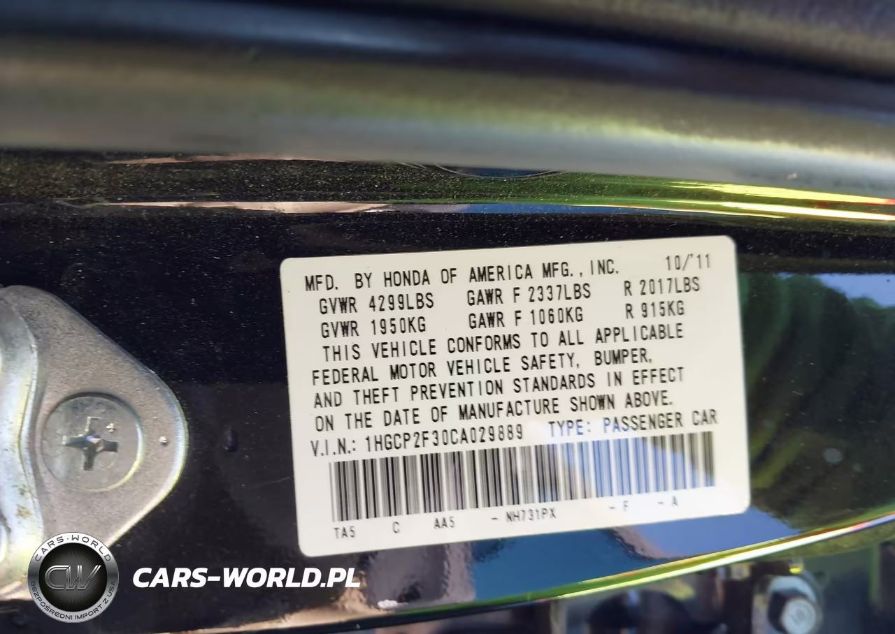 2012 Honda Accord 2.4 Lx VIN:1HGCP2F30CA029889 - 9