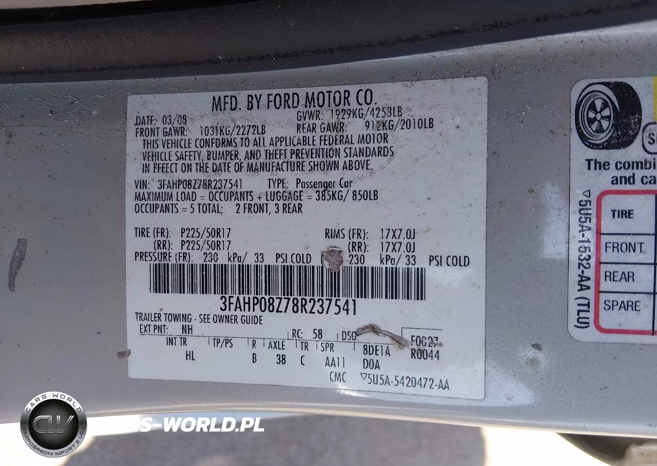 2008 Ford Fusion Sel VIN:3FAHP08Z78R237541 - 9