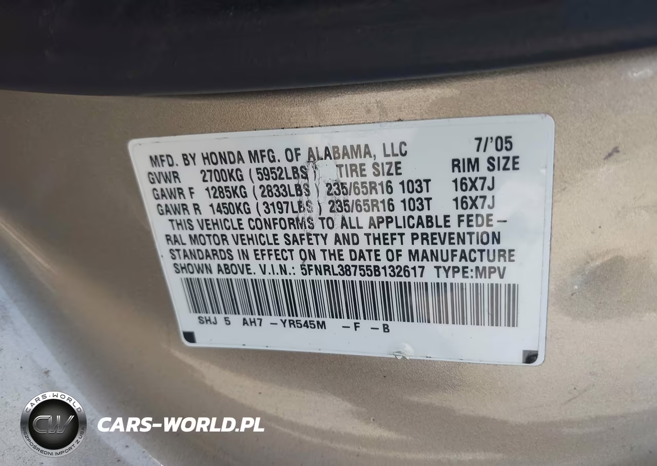 2005 Honda Odyssey Ex-L VIN:5FNRL38755B132617 - 9
