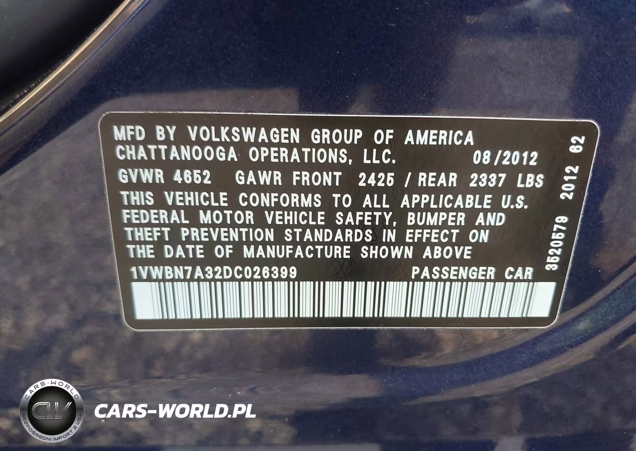 2013 Volkswagen Passat 2.0L Tdi Se VIN:1VWBN7A32DC026399 - 9