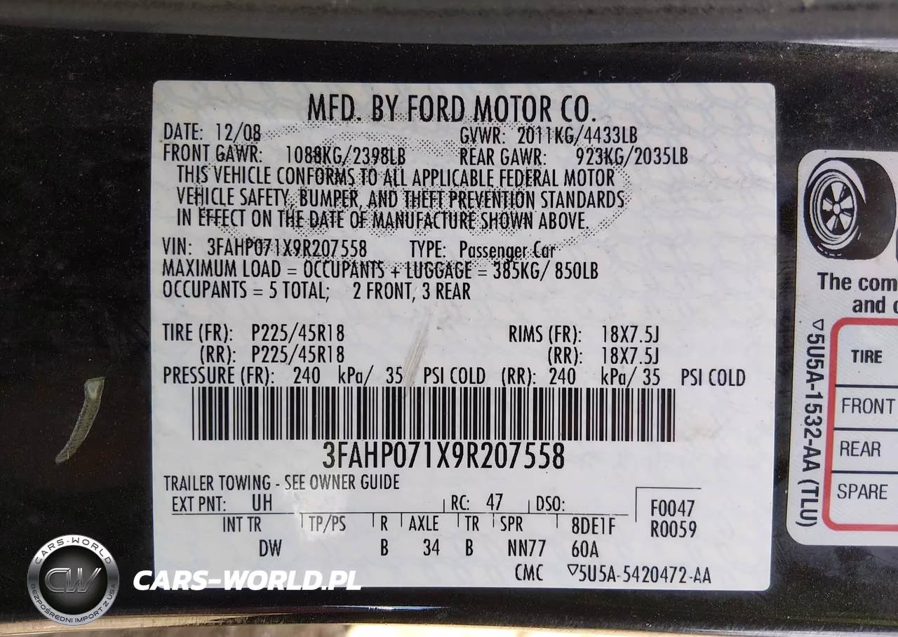 2009 Ford Fusion Se VIN:3FAHP071X9R207558 - 9