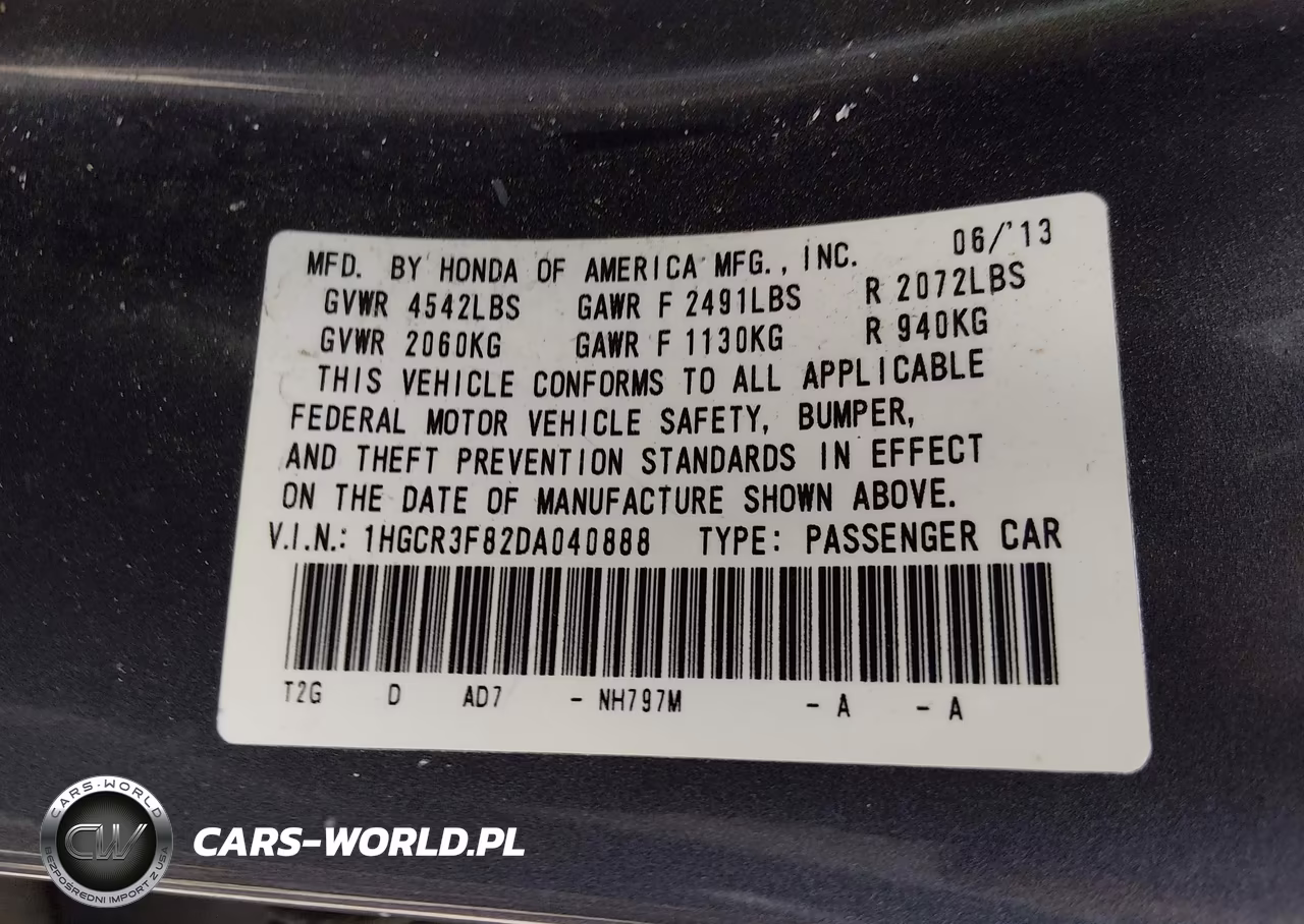 2013 Honda Accord Ex-L V-6 VIN:1HGCR3F82DA040888 - 9
