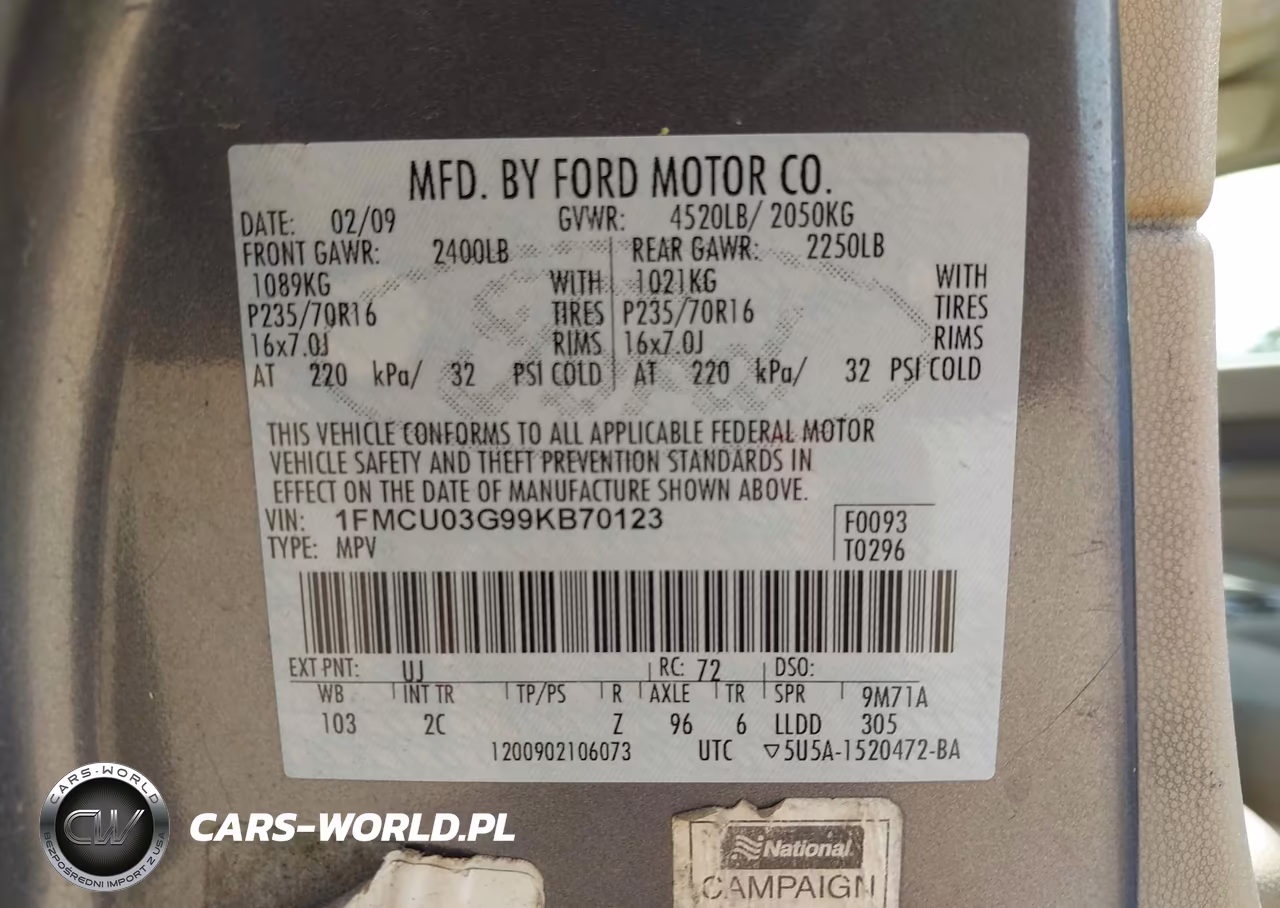 2009 Ford Escape Xlt VIN:1FMCU03G99KB70123 - 9