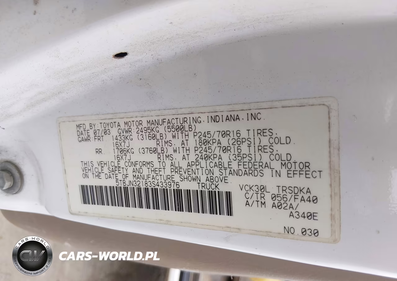 2003 Toyota Tundra VIN:5TBJN32183S433976 - 9