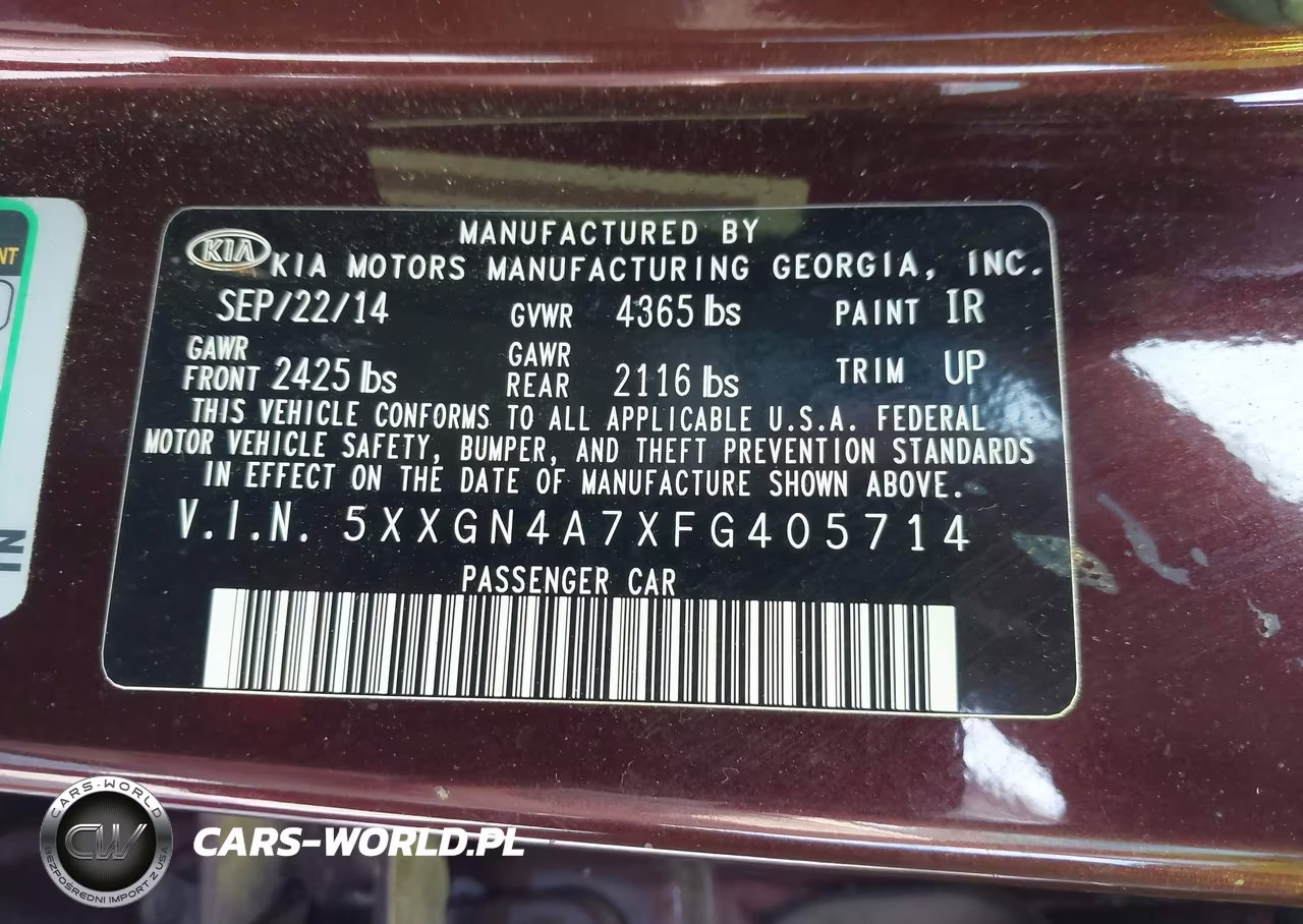 2015 Kia Optima Ex VIN:5XXGN4A7XFG405714 - 9