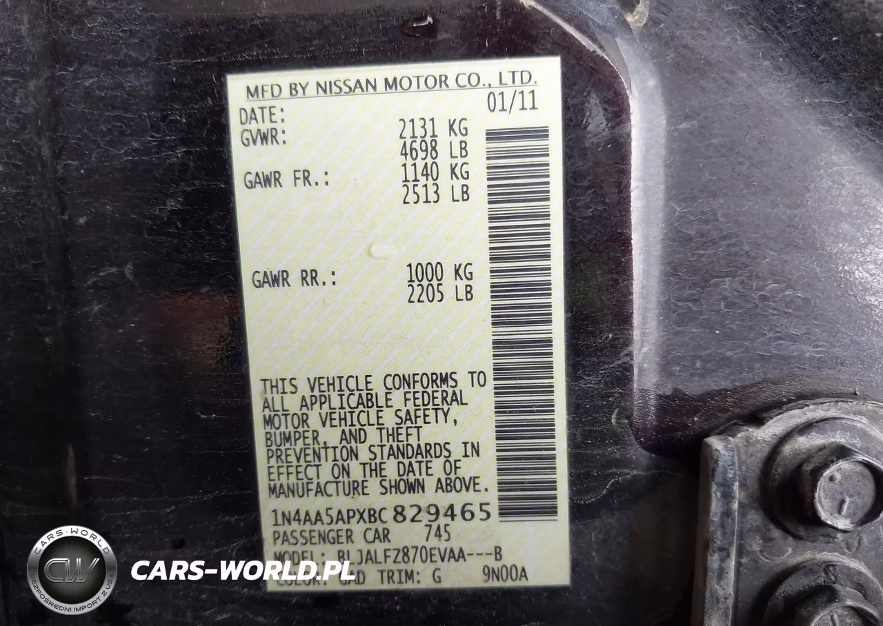 2011 Nissan Maxima 3.5 Sv VIN:1N4AA5APXBC829465 - 9